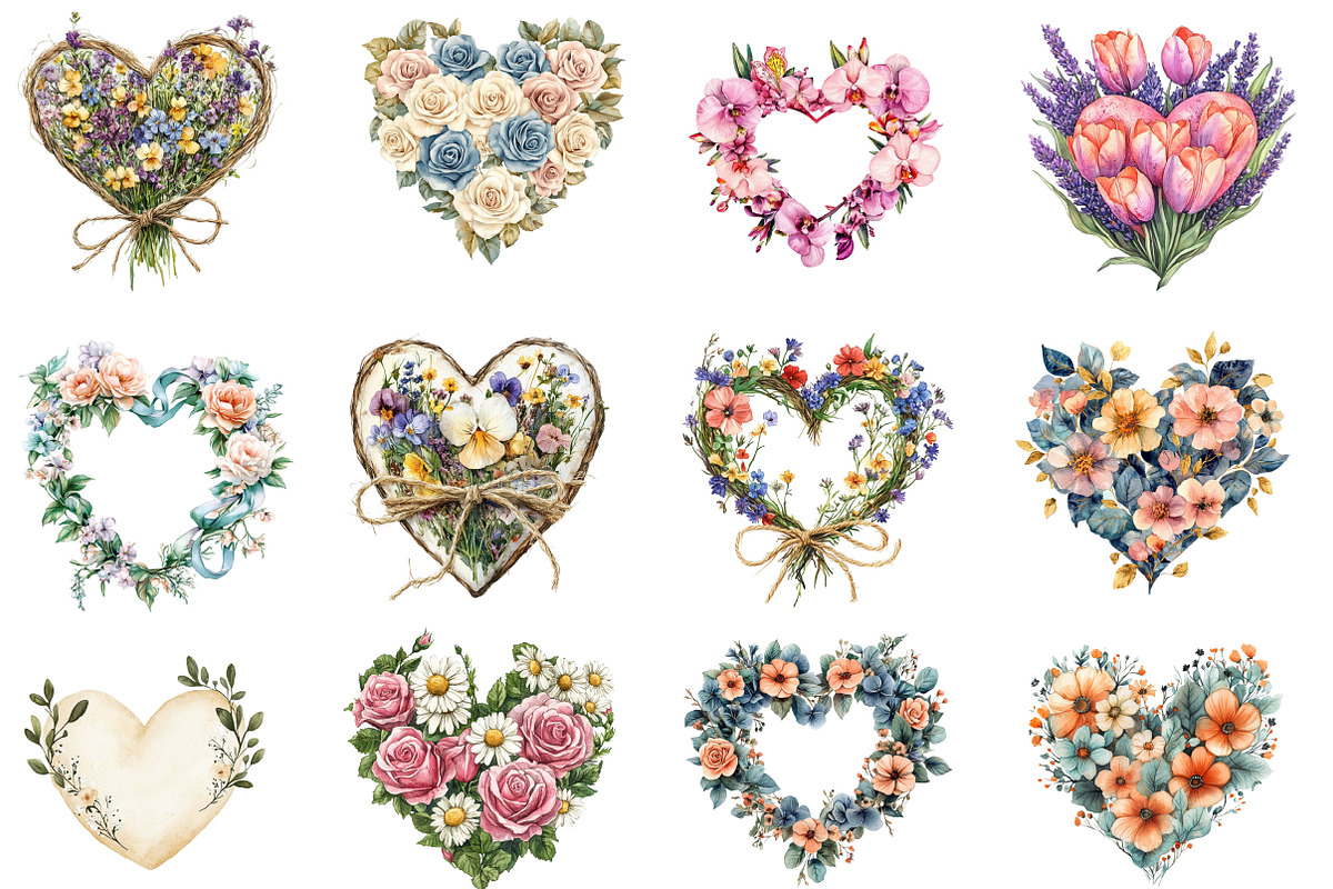 Wedding Hearts with Flowers Clipart, an Illustration by Designworld (Photo 3 of 5)