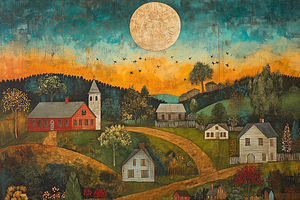 Whimsical Church Twin Moons Art, a Decorative Illustration by Art Paradise Studios