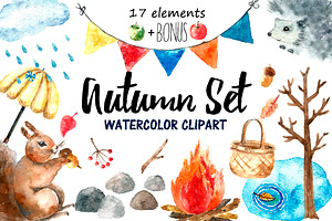 Watercolor autumn clipart.