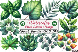 Green Summer Foliage Clipart, an Illustration by DreamCafeArt