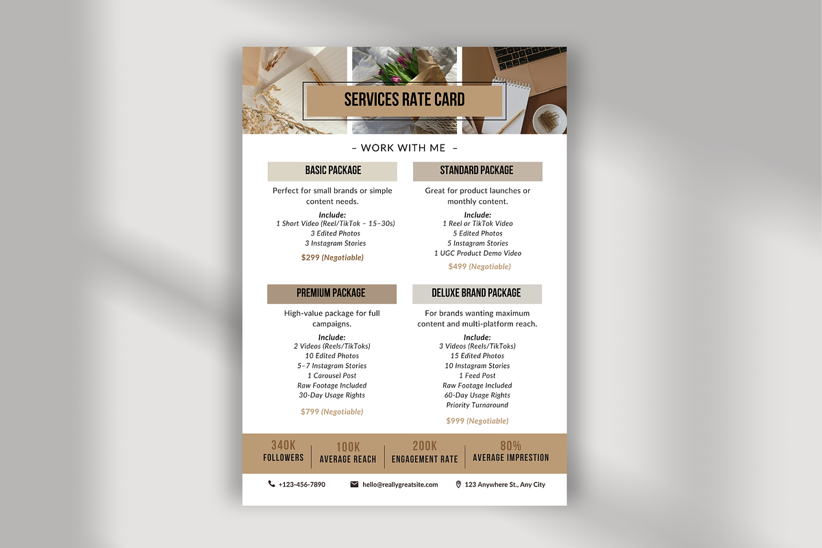 Influencer Service Rate Card Templat, a Templates & Theme by Elegant_Studio44 (Photo 1 of 3)