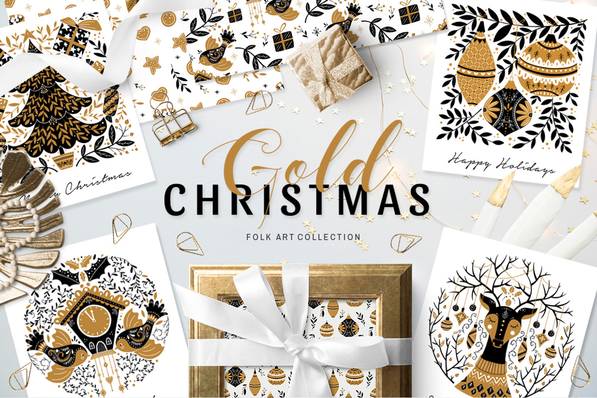 Gold Christmas Folk Art collection, an Object Graphic by DariSmartArt (Photo 12 of 12)