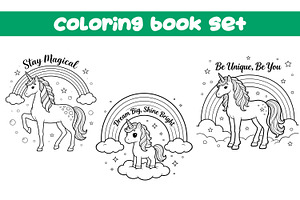 Unicorn Rainbow Coloring Book Set, an Animal Illustration by dx_vect