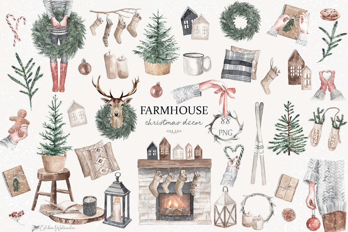 Christmas watercolor decor clipart, an Animal Illustration by Colibri Watercolor (Photo 1 of 13)