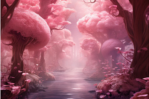 Serene Pink Forest. Generate Ai