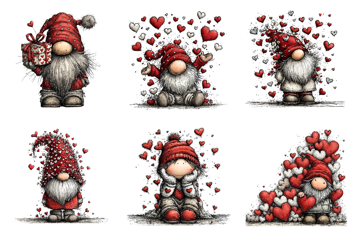 Whimsical Valentine Gnome Clipart, an Illustration by SinaCreation (Photo 2 of 10)
