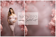10 Pink Floral Maternity Backdrops, a Layer Style Add-On by NSTUDIO (Thumbnail 1 of 9)