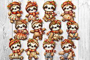 Cute Autumn Sloth Clipart Set, a Seasonal Illustration by V Design Creator (Thumbnail 9 of 9)