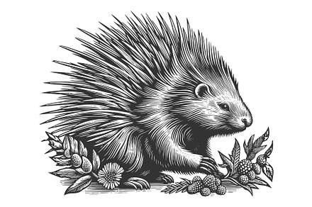 Porcupine engraving sketch vector, an Animal Illustration by AlexArt