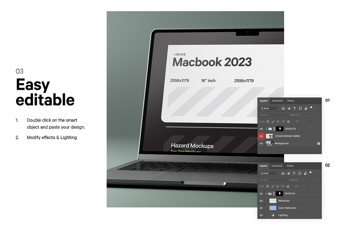 Macbook 2023 Mockup, a Mac Mockup by HAZARD MOCKUPS (Photo 3 of 8)