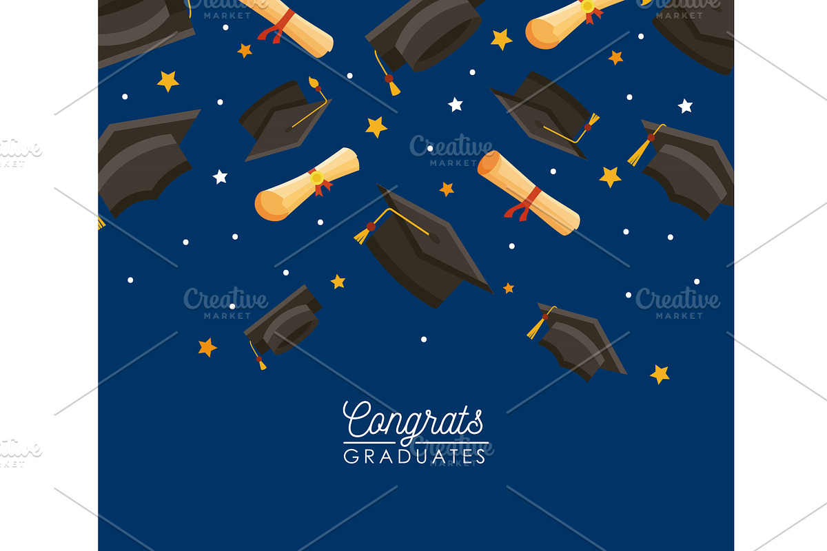 congrats graduates hats pattern, an Education Illustration by studiogstock