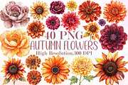 Watercolor Autumn Flowers Clipart, an Illustration by Sublimation Artist (Thumbnail 1 of 6)