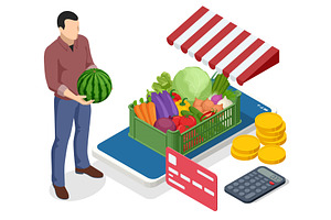 Online sale of vegetables and fruits, a Food Illustration by Golden Sikorka