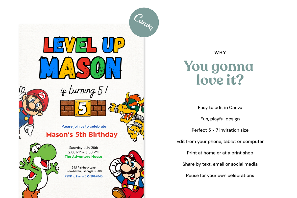 Super Mario Birthday Invitation, an Invitation Template by heynomi (Photo 6 of 20)