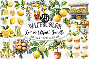 Lemon Watercolor Clipart, an Illustration by Designking