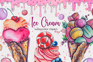 Ice Cream watercolor clipart, a Food Illustration by AnastasiaWatercolor