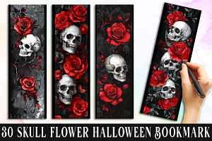 Skull Flower, Halloween Bookmark png, an Illustration by Watercolor design
