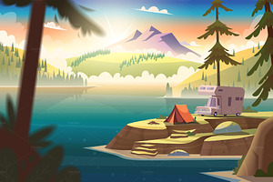 Summer mountain lake landscape, a Wallpaper Graphic by VectorVision