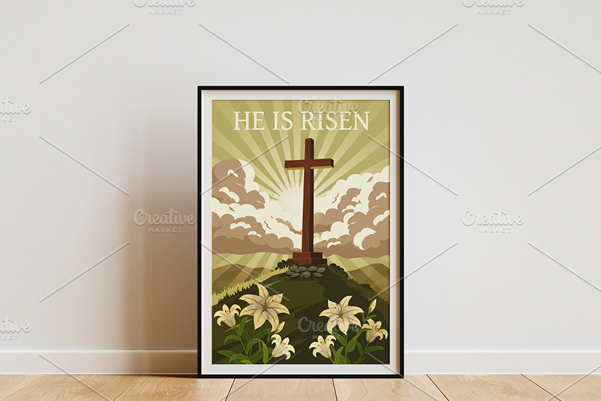 He Is Risen Poster Easter Cross with, a Seasonal Illustration by Vector_Up (Photo 4 of 7)