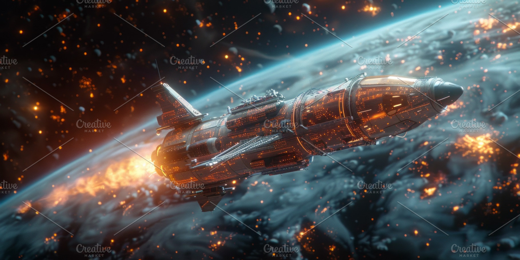 Spaceship Flying Over the Earth, a Background Photo by ImageMir