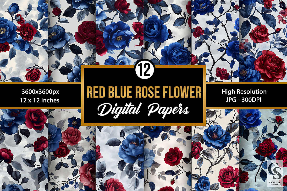 Red and Blue American Roses Pattern, a Pattern Graphic by Creative Store (Photo 1 of 5)