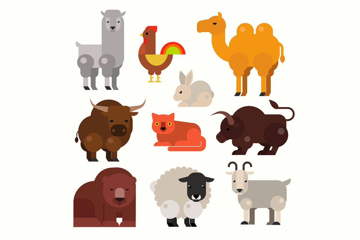 Vector flat cute animals set., an Animal Illustration by Sviatlana-St