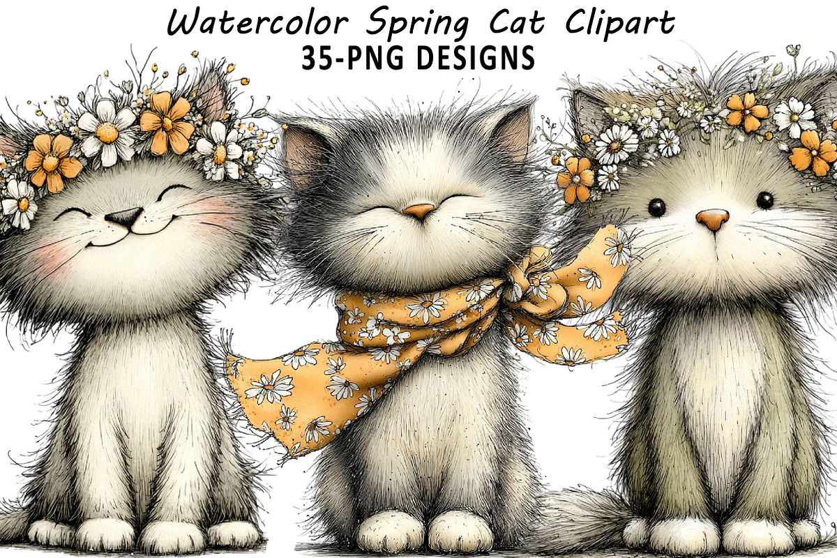 Spring Cat Clipart, an Illustration by Daily.Designs (Photo 1 of 8)