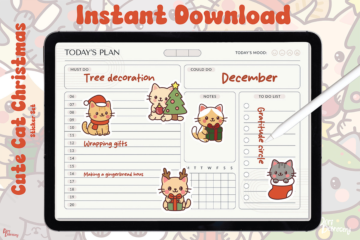Cute Cat Christmas Sticker Set, a Graphic by Dori Debreceni draws (Photo 2 of 4)
