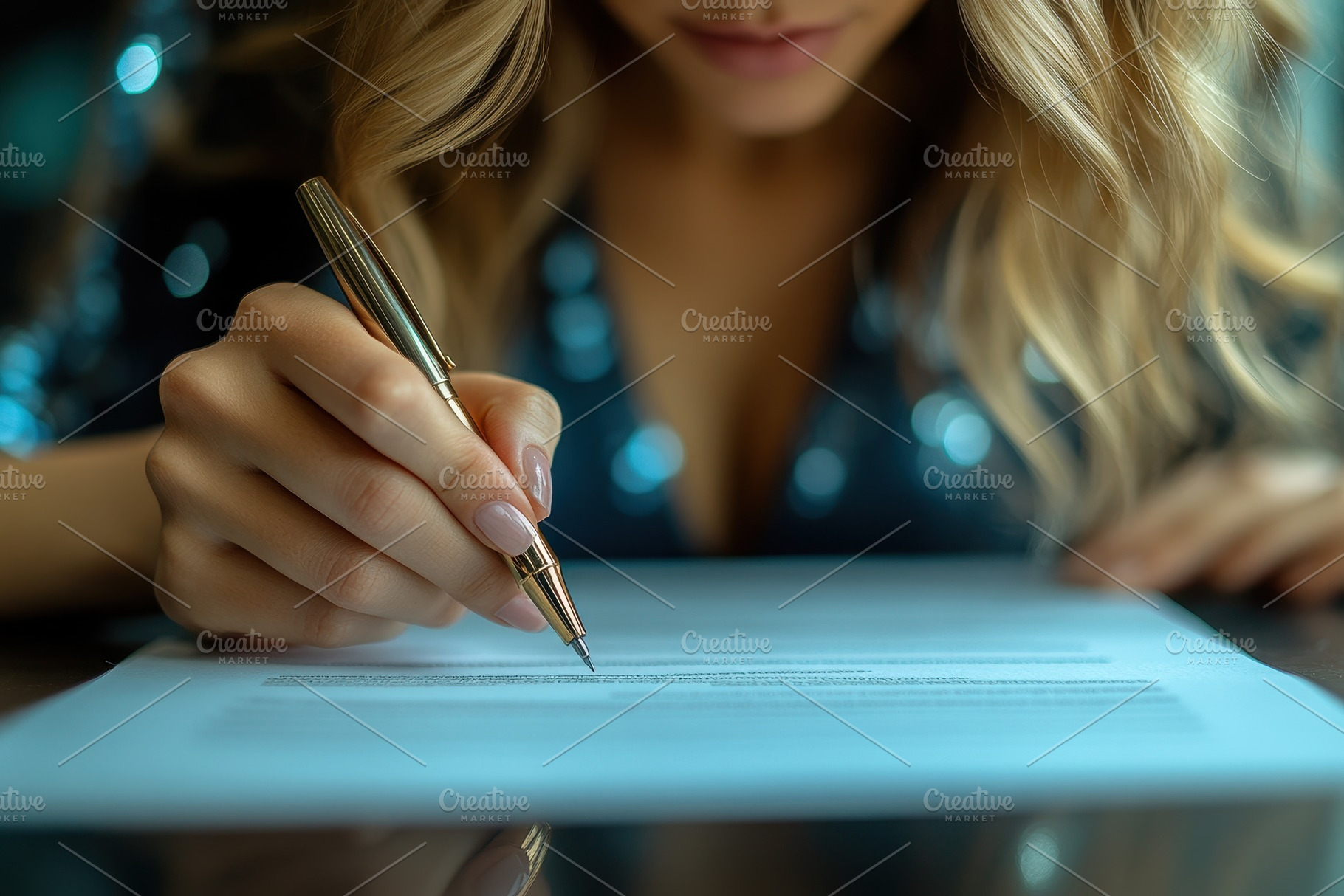 Woman writing with a pen on a white, a Photo by Tanuart