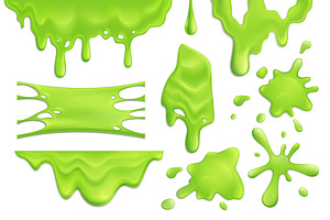 Green Slime Blots Realistic Set