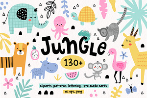 Jungle animals kids clipart set