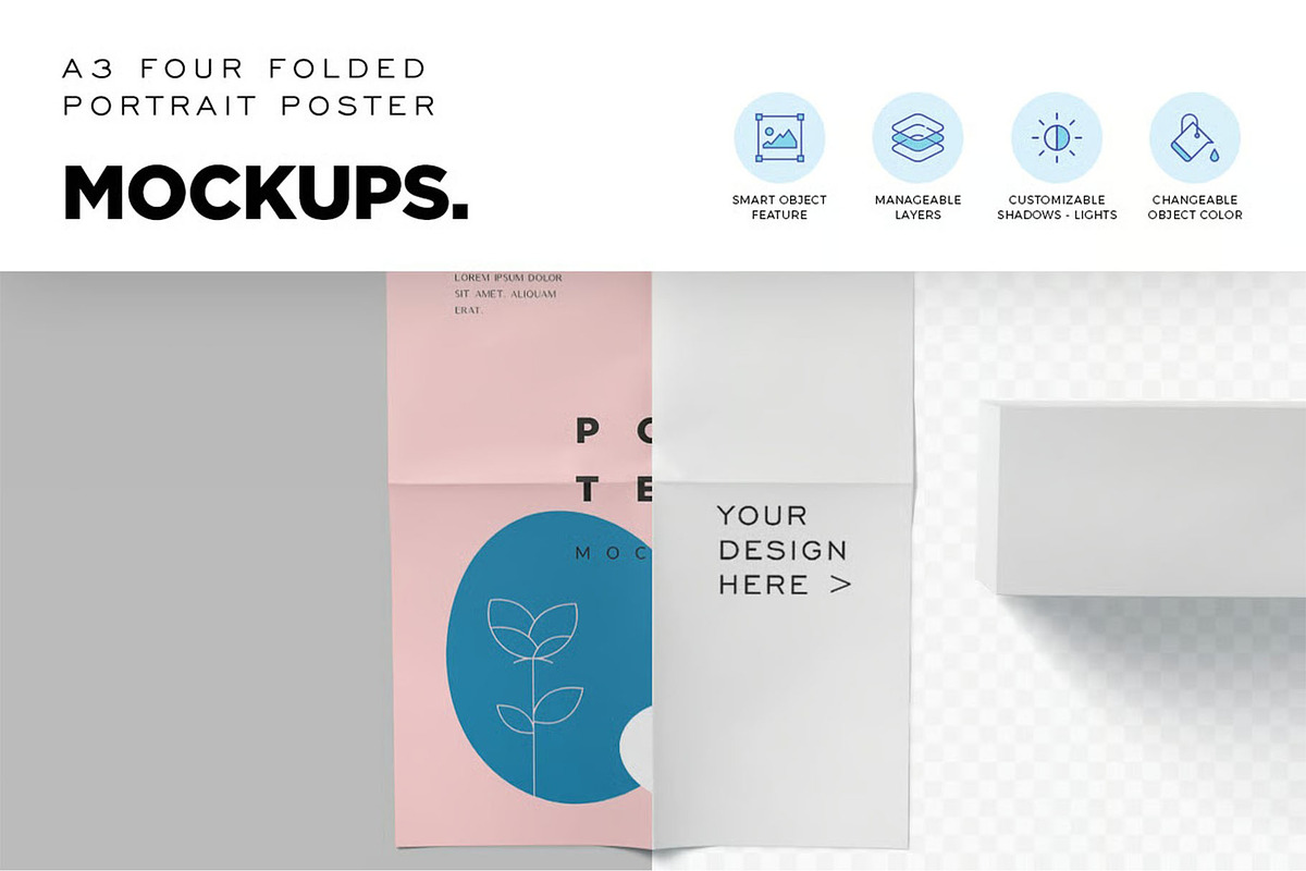 A3 Size 4 Folded Poster Mockups, an Advertising Mockup by megostudi0 (Photo 3 of 6)