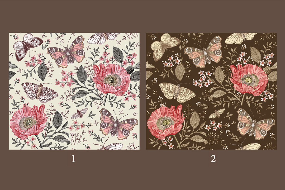 Seamless Butterflies Poppy Poppies, a Pattern Graphic by Vintage (Photo 2 of 13)
