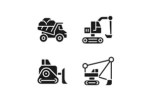 Mining vehicles black glyph icons, an Icon by IMG Visuals