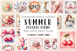 Coquette Summer Postage Stamp, an Illustration by CreationArt