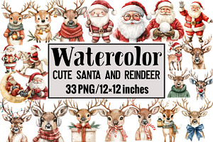 Cute Santa and Reindeer, an Illustration by Design Market