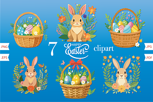 Easter Clipart set Cute Bunny, Egg