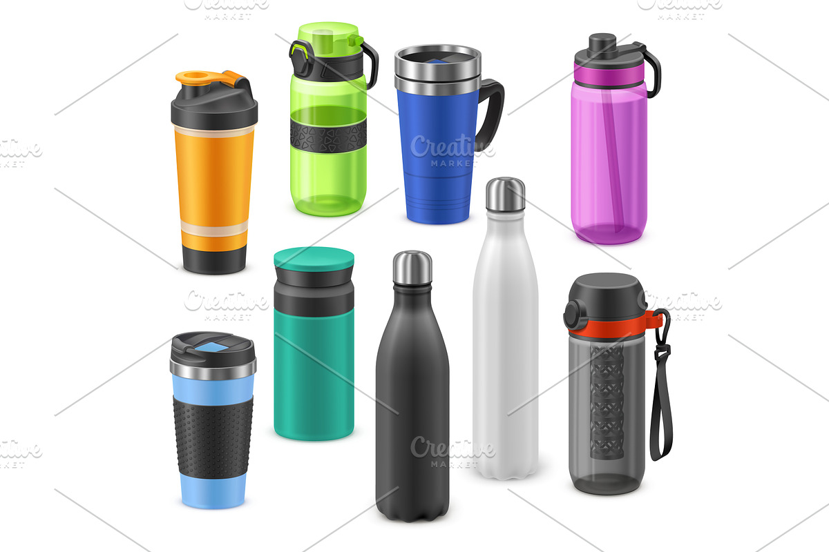 Realistic sport bottles. 3d fitness, a Food Illustration by Stock-Smart-Start