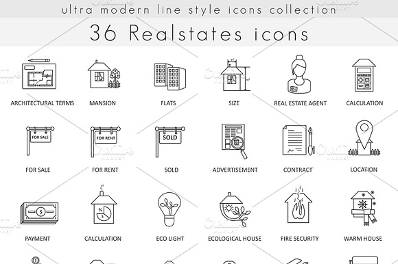 36 Real Estates House Line Icons Set