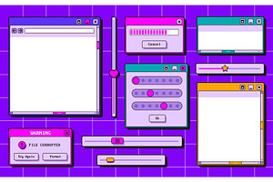 Retro ui interface elements set, a Technology Illustration by art PVP - market
