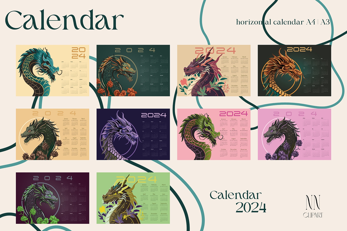 Dragon Calendar Templates 2024, a Print Template by NNclipart (Photo 6 of 15)