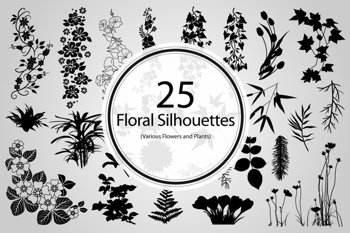 25 Floral Silhouettes (Vector)