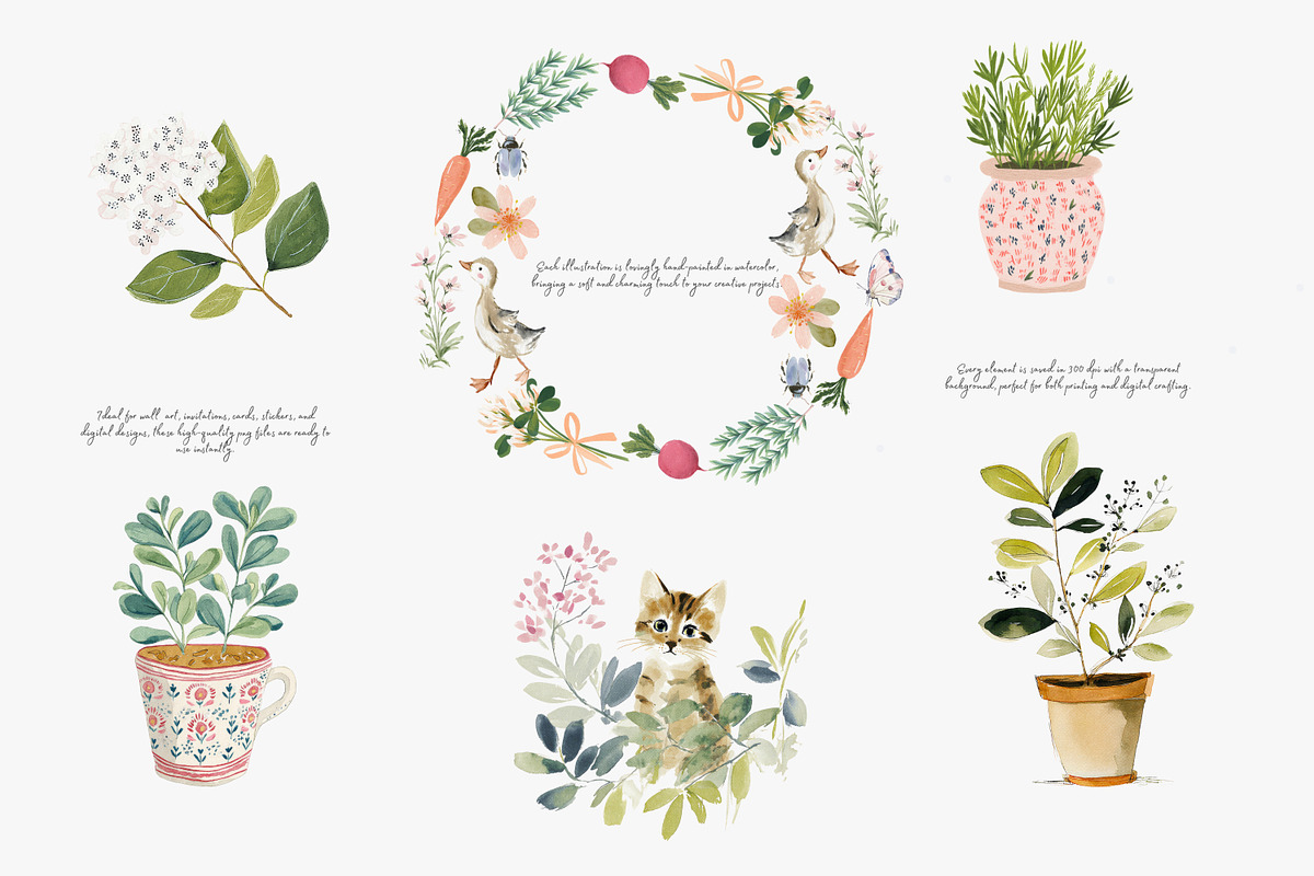 whimsical watercolor clipart set, a Decorative Illustration by Patishop Art (Photo 7 of 10)