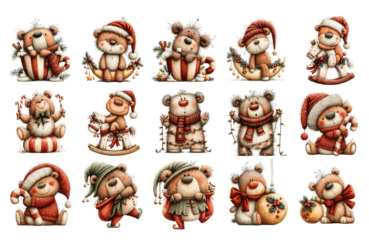 Whimsical Christmas Bears Clipart, a Seasonal Illustration by Nicolle's Colorful Art (Photo 5 of 6)