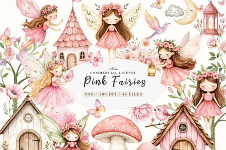 Magical Garden Pink Fairies Png, an Illustration by JackArt