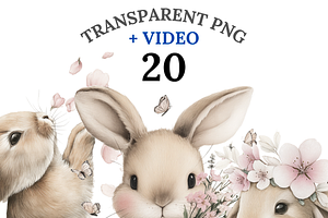 20 Floral Bunny Clipart, an Animal Illustration by Pati Charm Studio