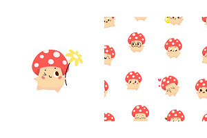 Cute fly agarics characters. Funny, an Illustration by Valerie Bodnar