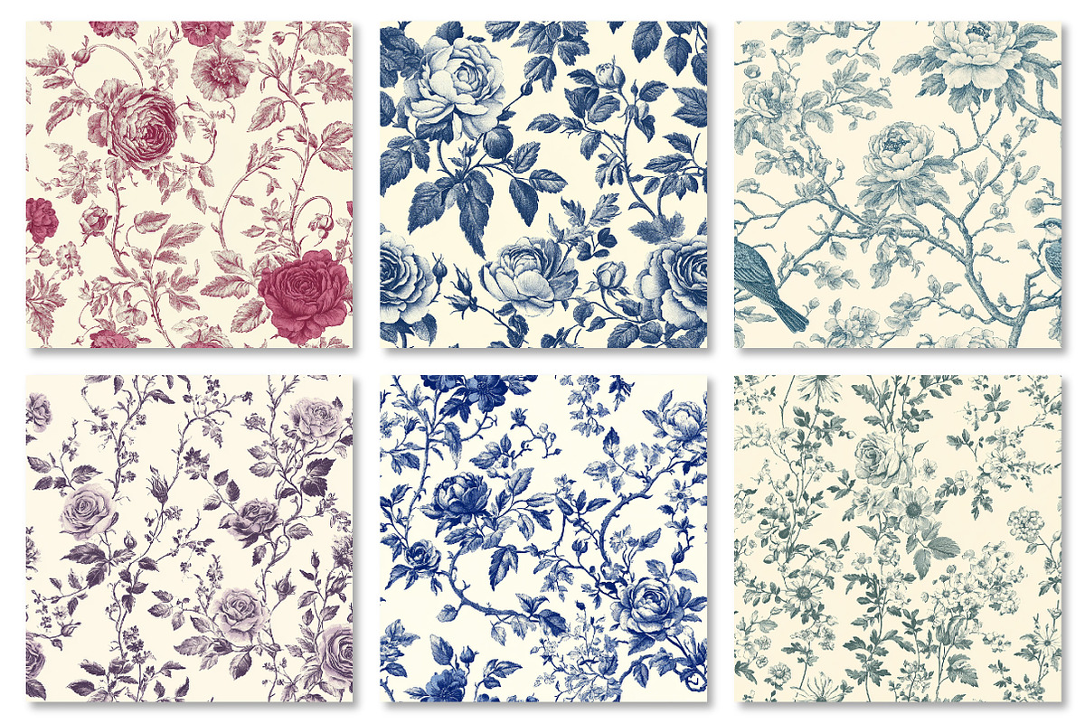Vintage Floral Toile Seamless Patter, a Pattern Graphic by Dream Creation (Photo 2 of 7)