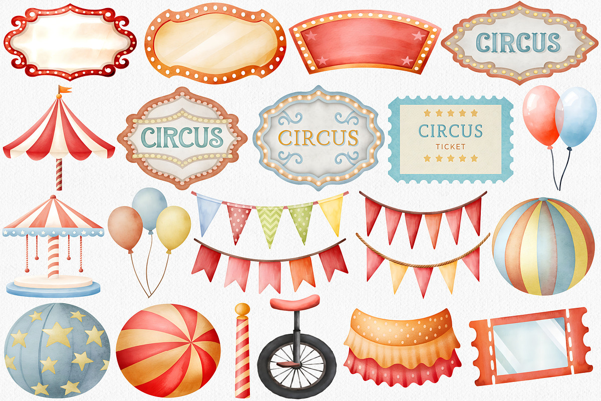 Watercolor Circus Clipart Set, an Illustration by CropUp Creative (Photo 4 of 6)