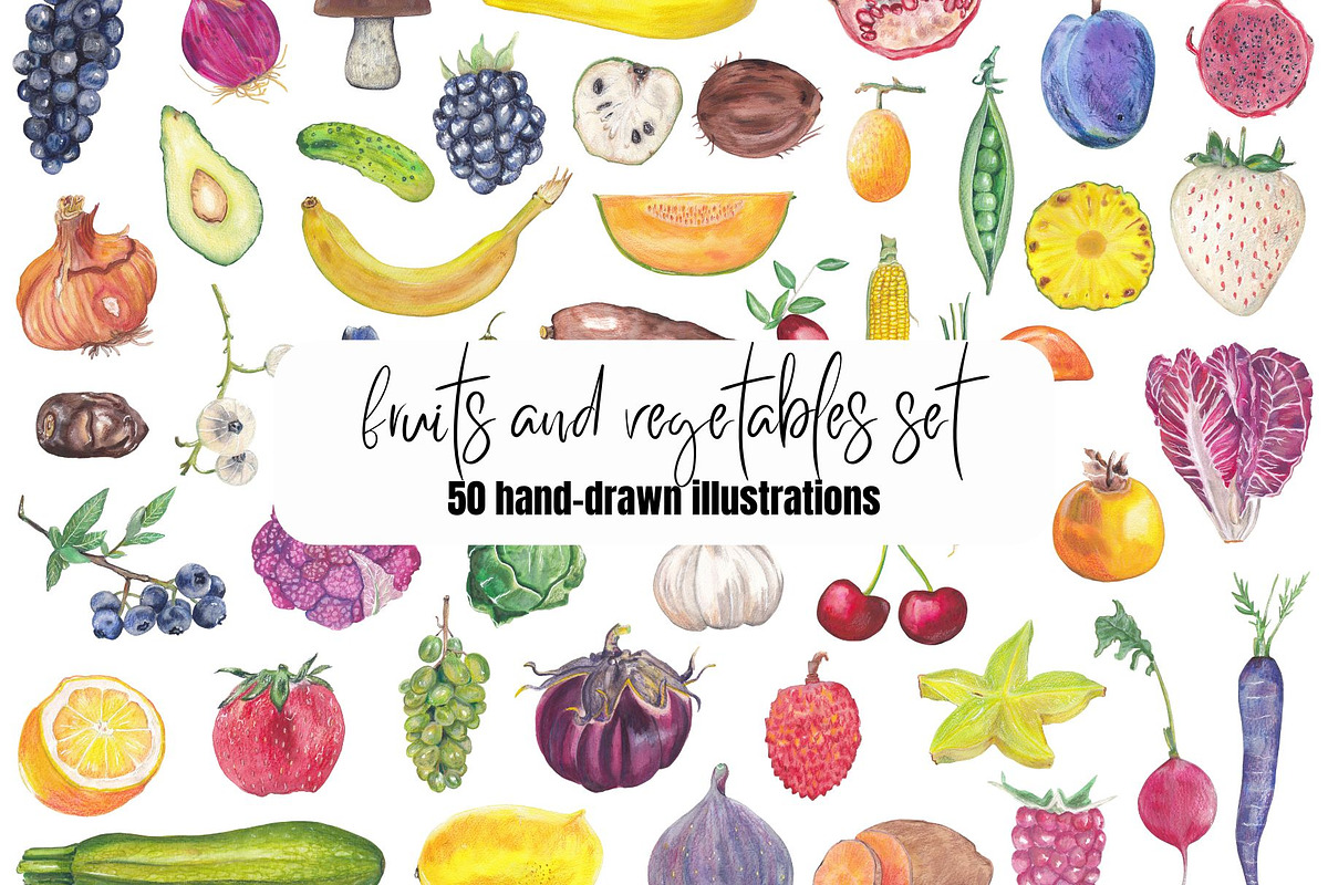 Fruits & Vegetables Hand-drawn set, a Food Illustration by Visual Animal (Photo 1 of 3)